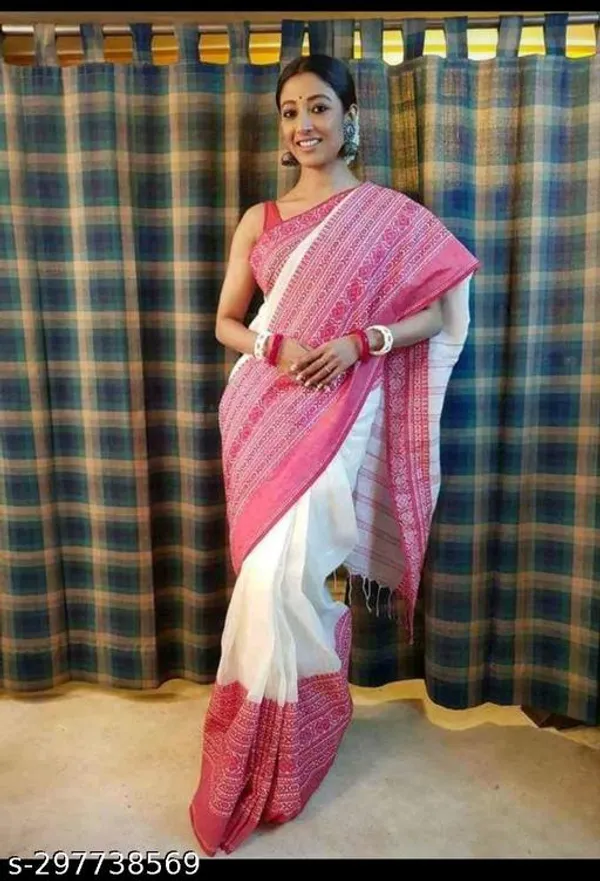 White_Red_Khadi_Cotton_Begompuri_Saree_For_Women