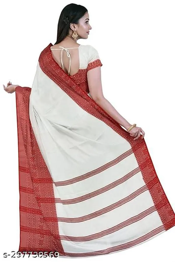 White_Red_Khadi_Cotton_Begompuri_Saree_For_Women