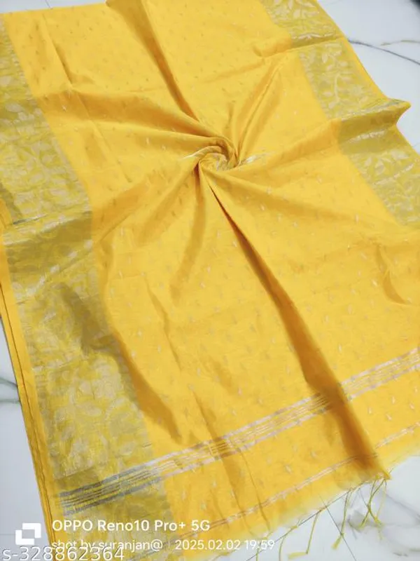 Yellow_Khadi_Cotton_All_Over_Work_Saree_For_Women