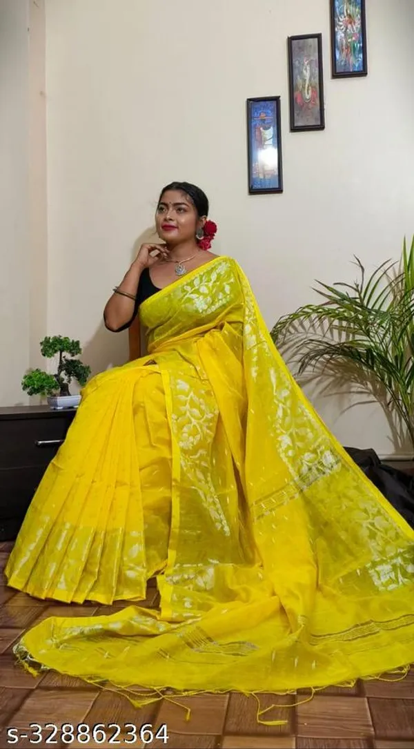Yellow_Khadi_Cotton_All_Over_Work_Saree_For_Women