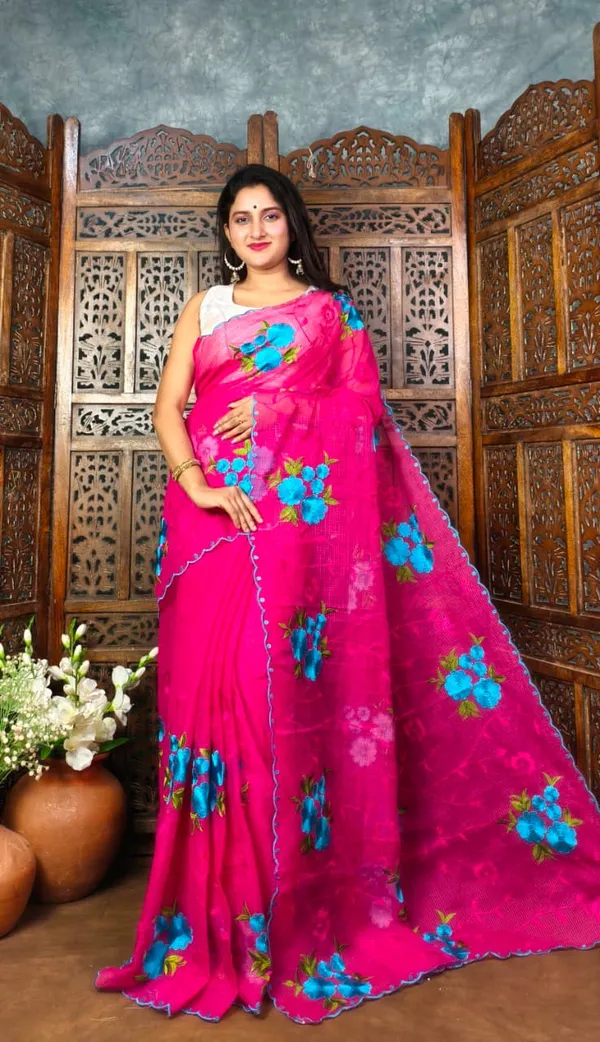 Pink_Floral_Embroidered_Organza_Saree_for_Women