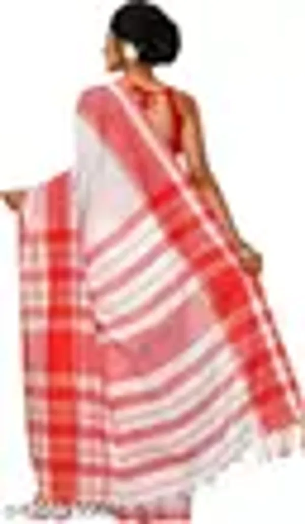 White_Red_Khadi_Cotton_Dabi_Boran_Saree_For_Women
