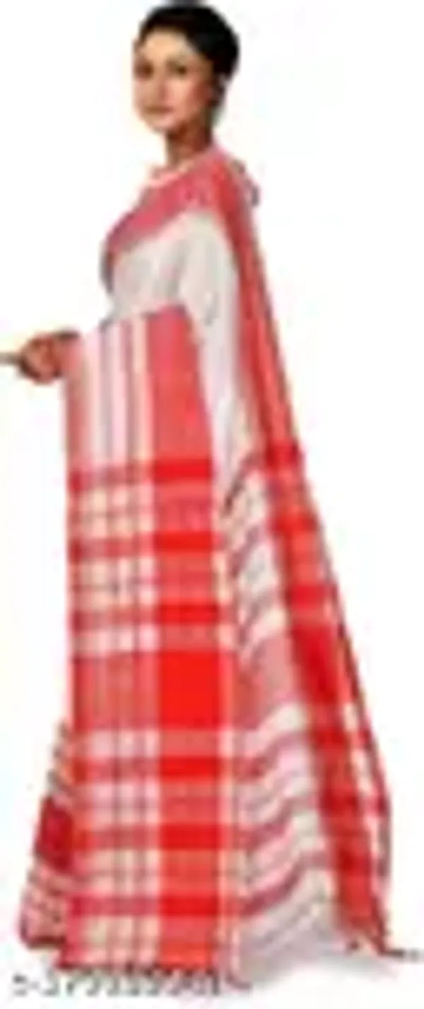 White_Red_Khadi_Cotton_Dabi_Boran_Saree_For_Women