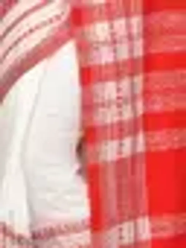 White_Red_Khadi_Cotton_Dabi_Boran_Saree_For_Women