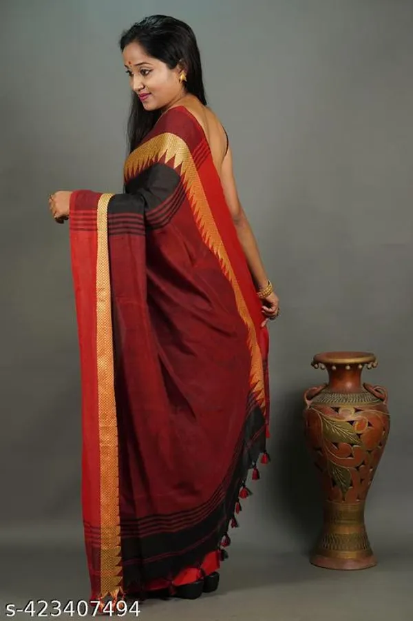 Black_Khadi_Cotton_Temple_Border_Handloom_Saree_For_Women