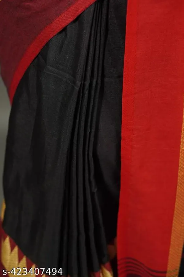 Black_Khadi_Cotton_Temple_Border_Handloom_Saree_For_Women