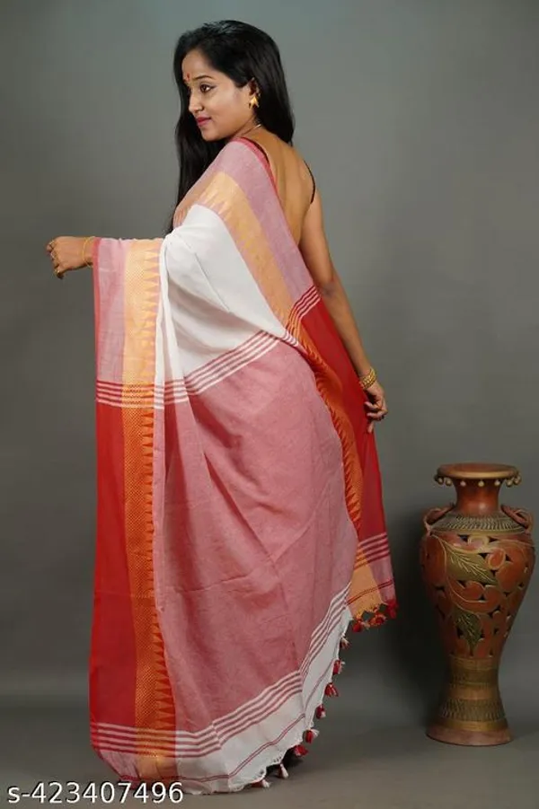 White_Red_Khadi_Cotton_Handloom_Saree_For_Women