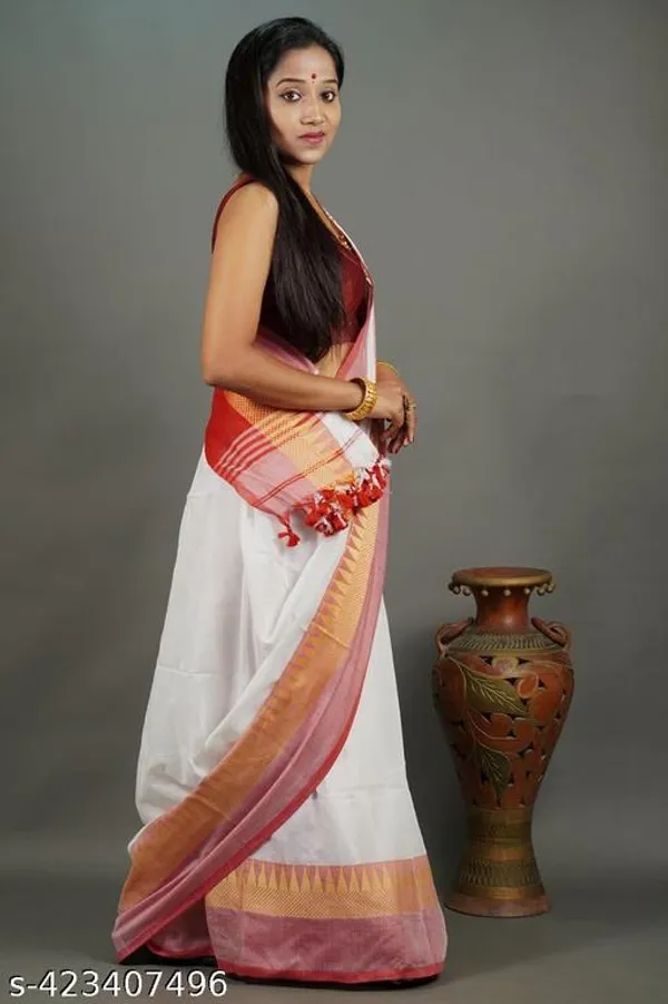 White_Red_Khadi_Cotton_Handloom_Saree_For_Women