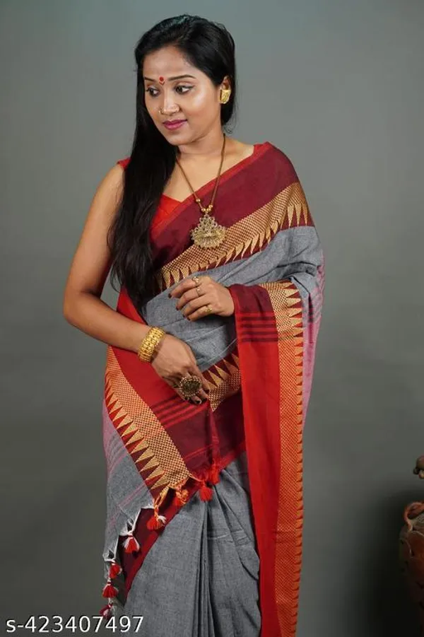 Grey_Red_Khadi_Cotton_Handloom_Saree_For_Women