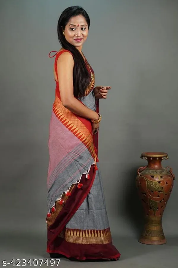 Grey_Red_Khadi_Cotton_Handloom_Saree_For_Women
