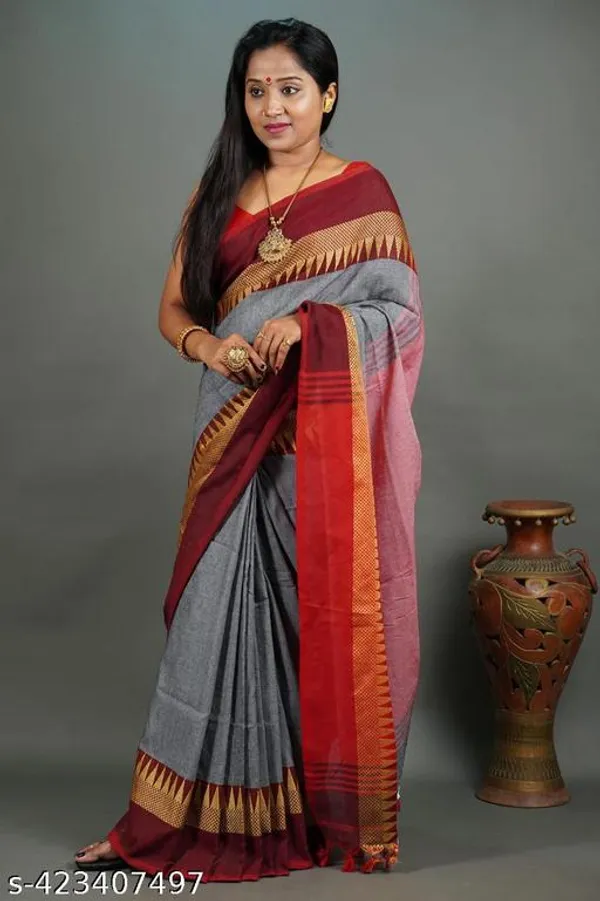 Grey_Red_Khadi_Cotton_Handloom_Saree_For_Women