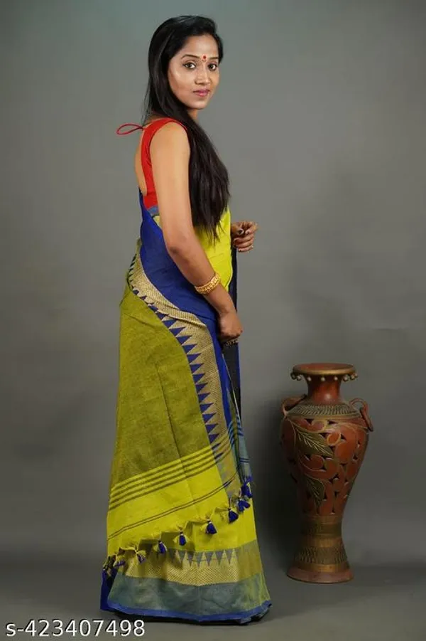 Yellow_Khadi_Cotton_Temple_Border_Handloom_Saree_For_Women