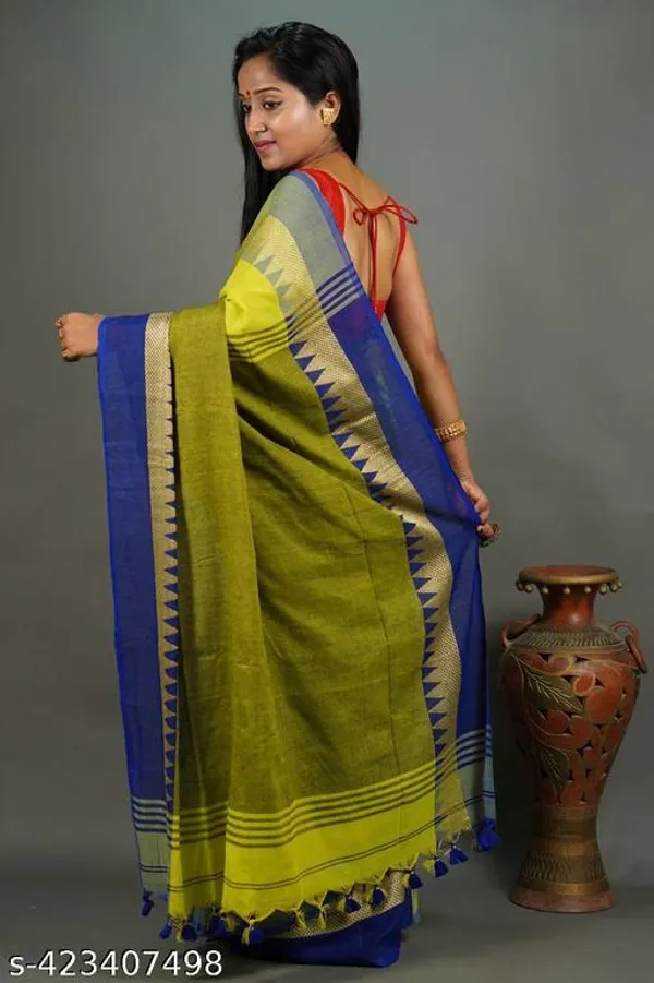 Yellow_Khadi_Cotton_Temple_Border_Handloom_Saree_For_Women