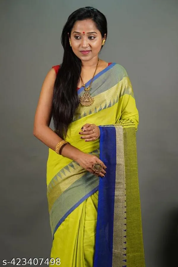 Yellow_Khadi_Cotton_Temple_Border_Handloom_Saree_For_Women