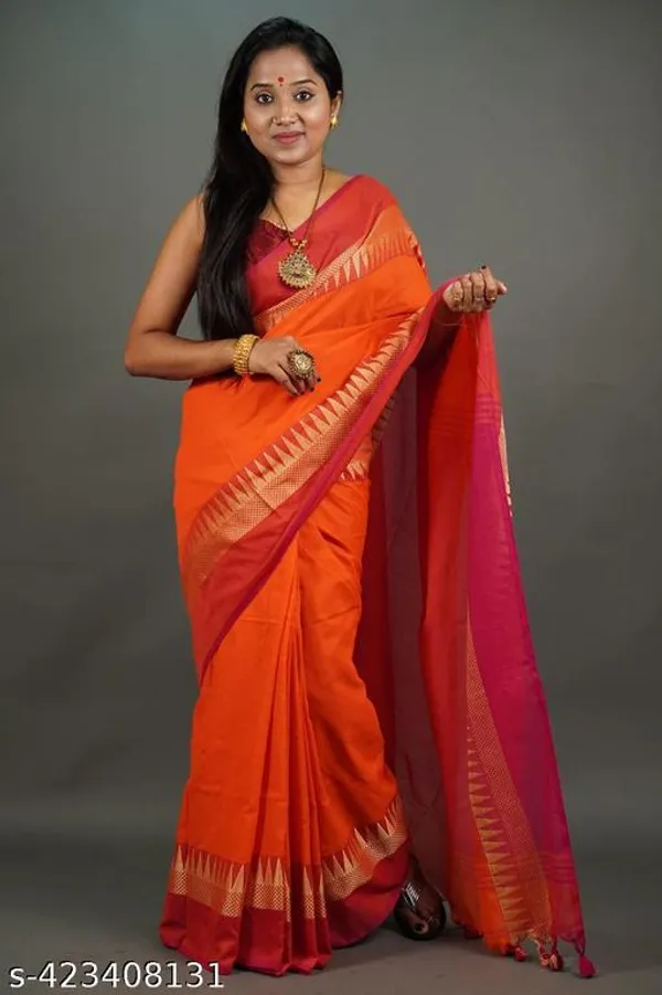 Orange_Khadi_Cotton_Handloom_Saree_For_Women