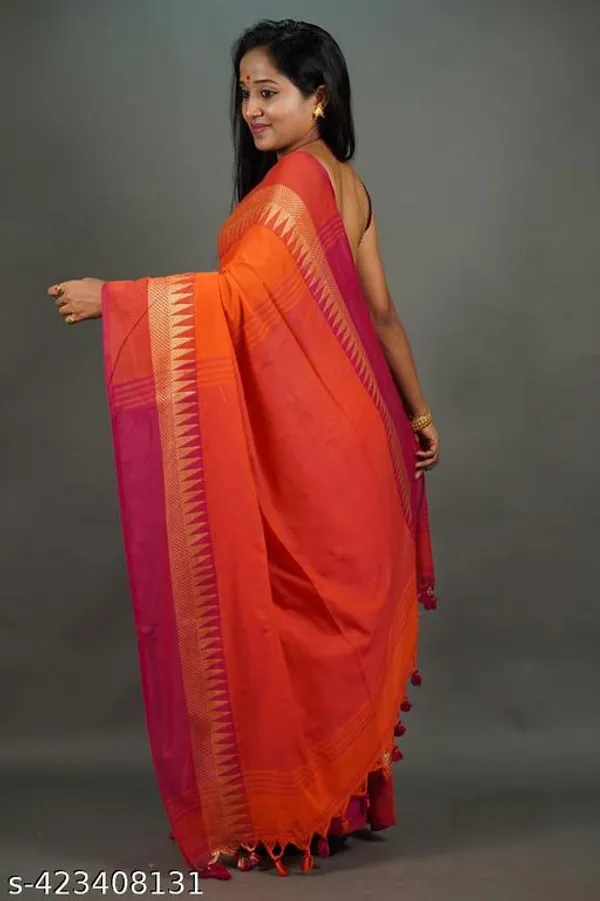 Orange_Khadi_Cotton_Handloom_Saree_For_Women