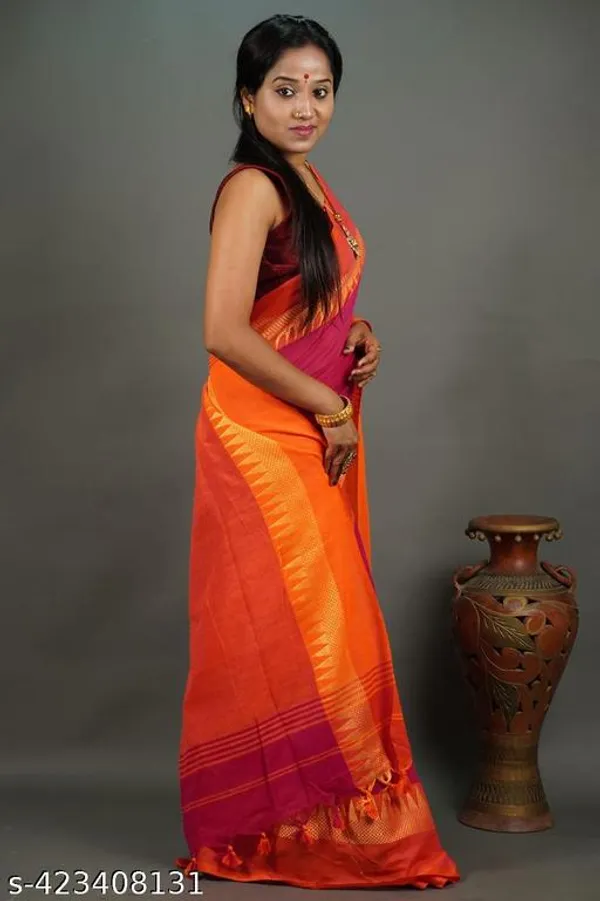 Orange_Khadi_Cotton_Handloom_Saree_For_Women