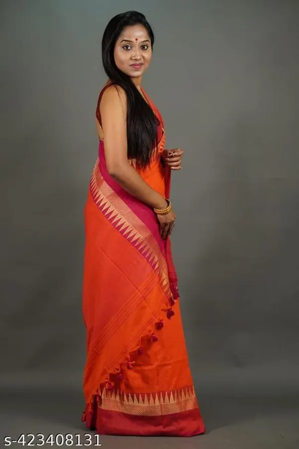 Orange_Khadi_Cotton_Handloom_Saree_For_Women