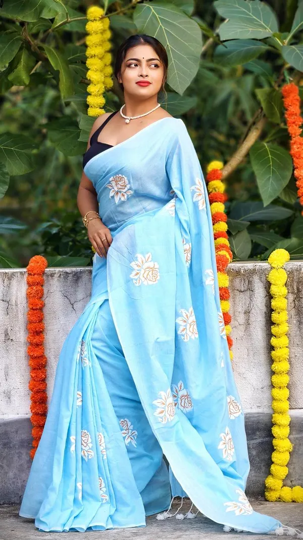 Sky_Blue_Floral_Embroidered_Organza_Saree_For_Women