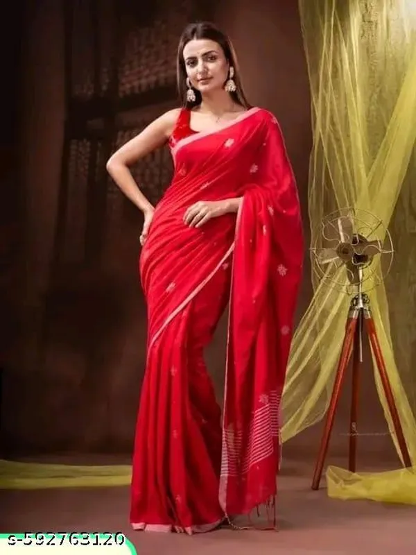 Red_Khadi_Cotton_Saree_For_Women