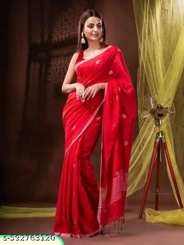 Red_Khadi_Cotton_Saree_For_Women