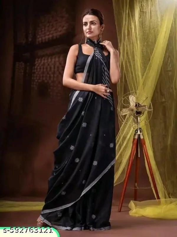 Black_Khadi_Cotton_Solid_Border_Saree_For_Women
