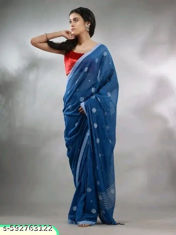 Blue_Khadi_Cotton_Saree_For_Women