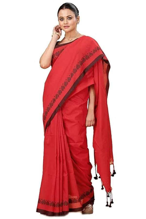 Red_Cotton_Embroidered_Border_Saree_for_Women