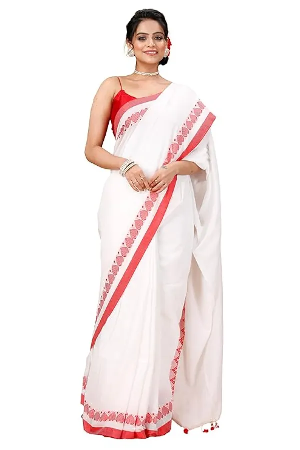 White_Cotton_Handloom_Saree_with_Pink_Border_for_Women
