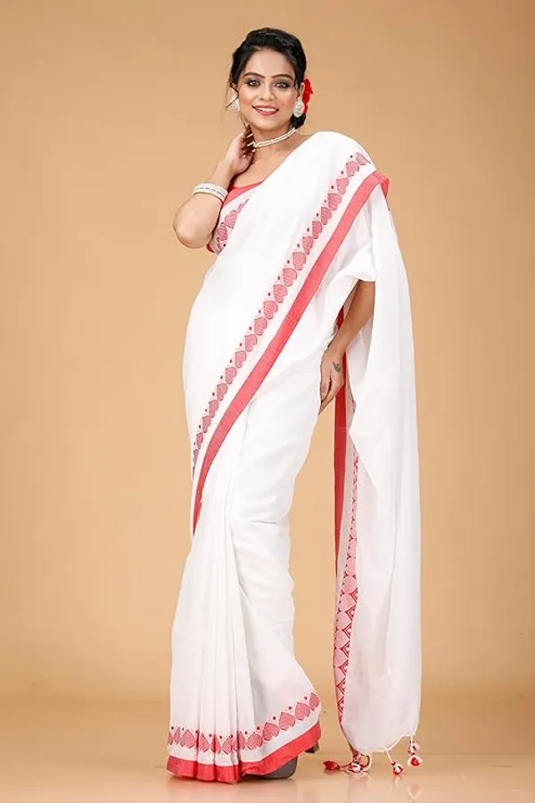 White_Cotton_Handloom_Saree_with_Pink_Border_for_Women