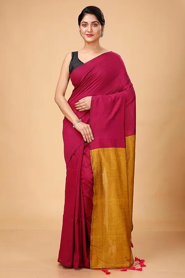 Magenta_Cotton_Silk_Saree_with_Mustard_Border_for_Women