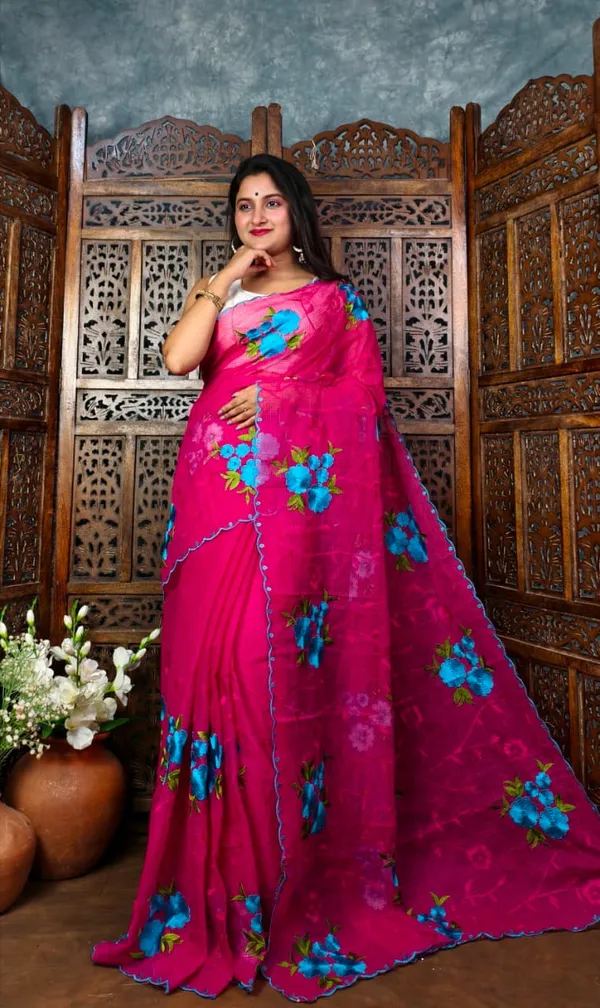 White_Floral_Embroidered_Net_Saree_for_Women