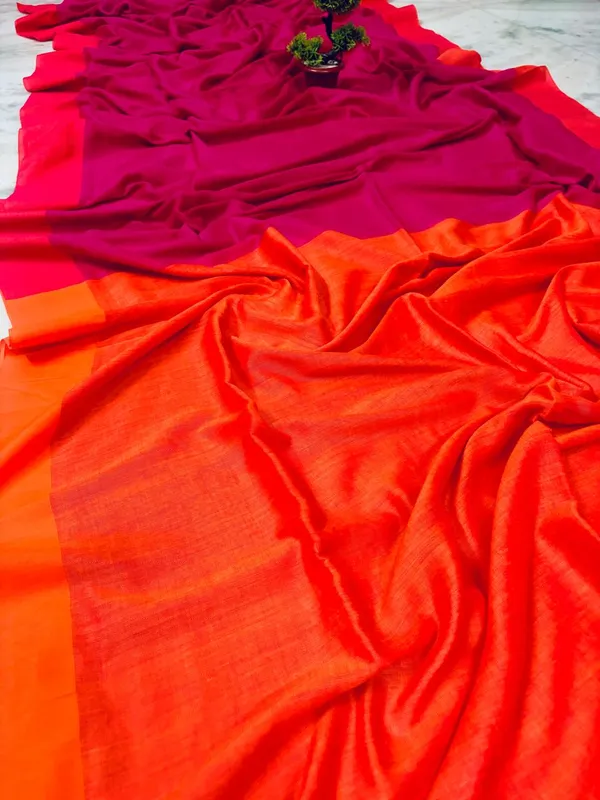 Red_And_Orange_Silk_Saree_With_Tassels