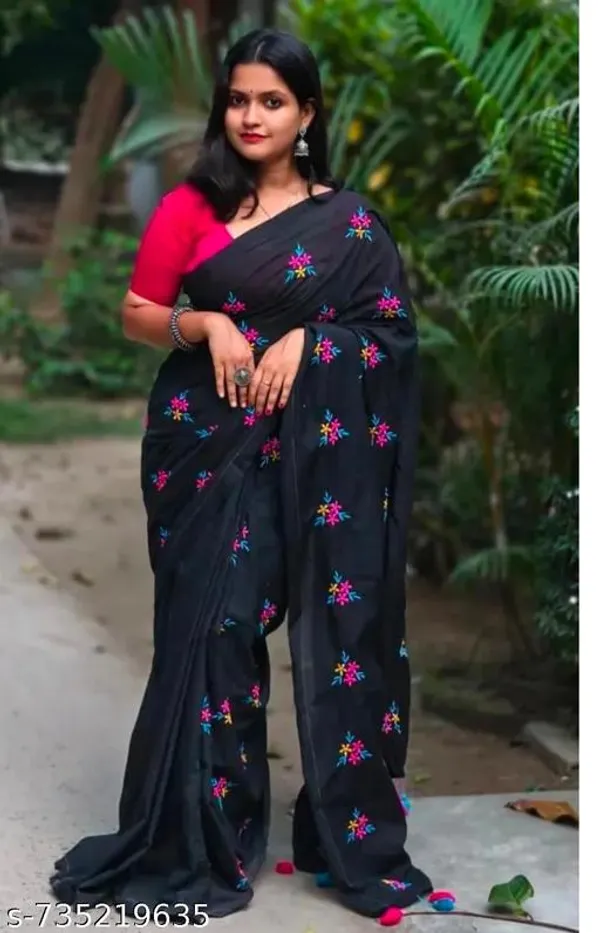 Black_Khadi_Cotton_Solid_Border_Saree_For_Women