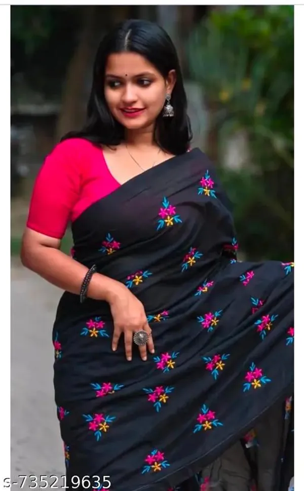 Black_Khadi_Cotton_Solid_Border_Saree_For_Women