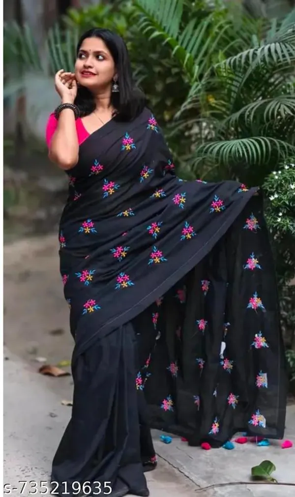 Black_Khadi_Cotton_Solid_Border_Saree_For_Women