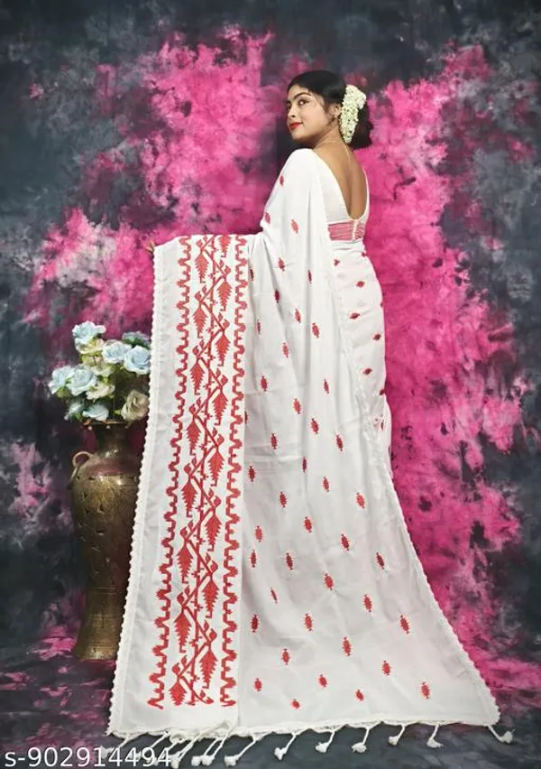 White_Khadi_Cotton_Applique_Saree_For_Women