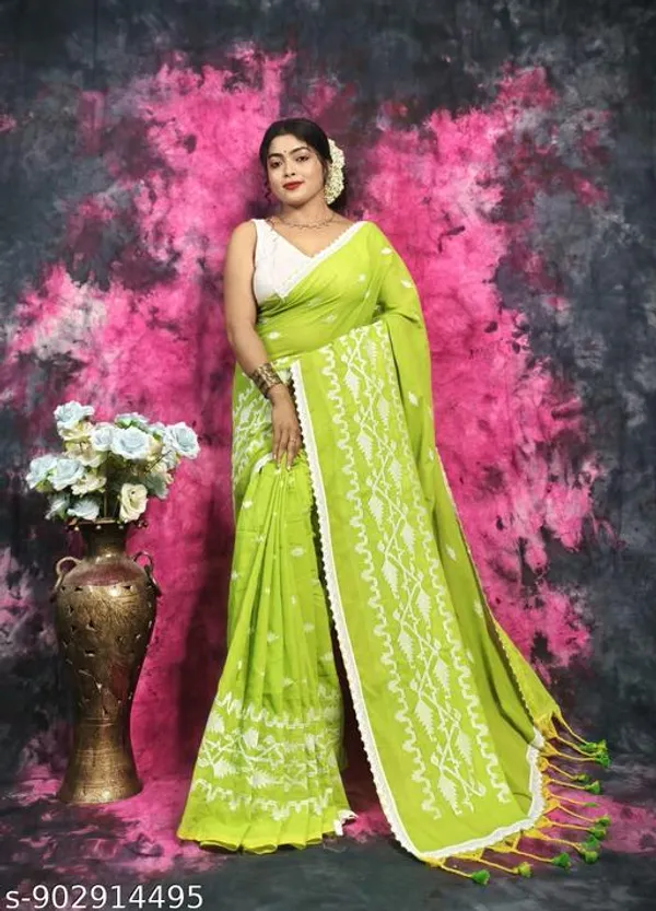 Green_Khadi_Cotton_Applique_Saree_For_Women
