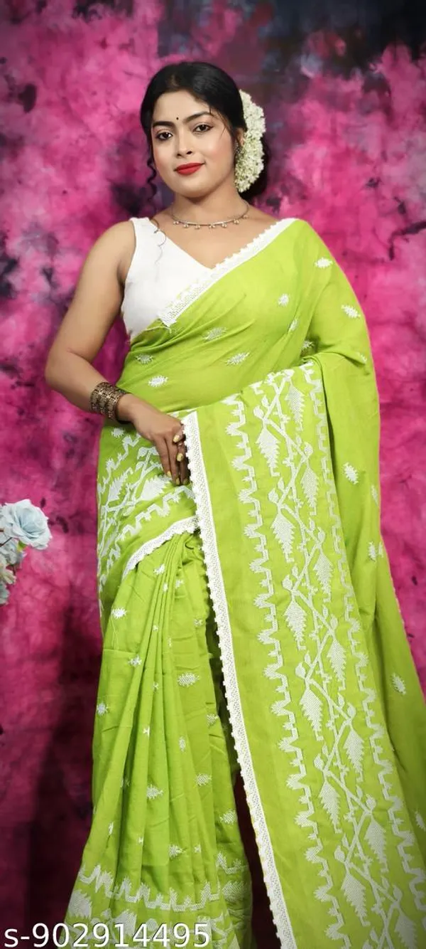 Green_Khadi_Cotton_Applique_Saree_For_Women