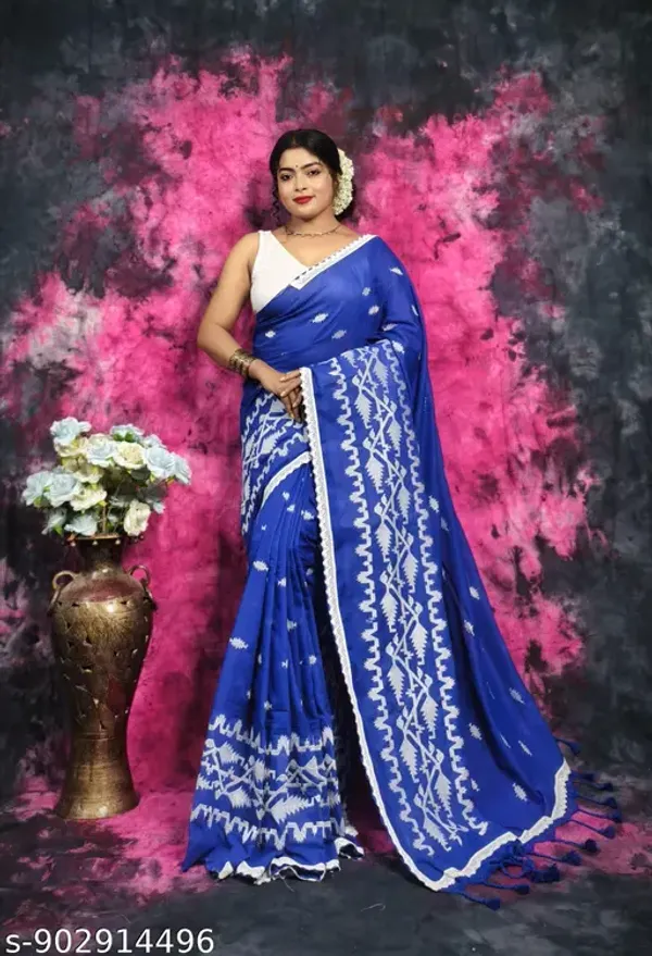 Blue_Khadi_Cotton_Applique_Saree_For_Women