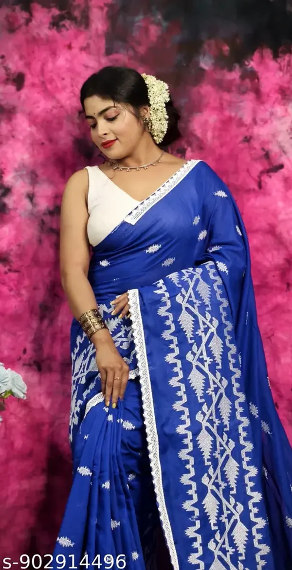 Blue_Khadi_Cotton_Applique_Saree_For_Women