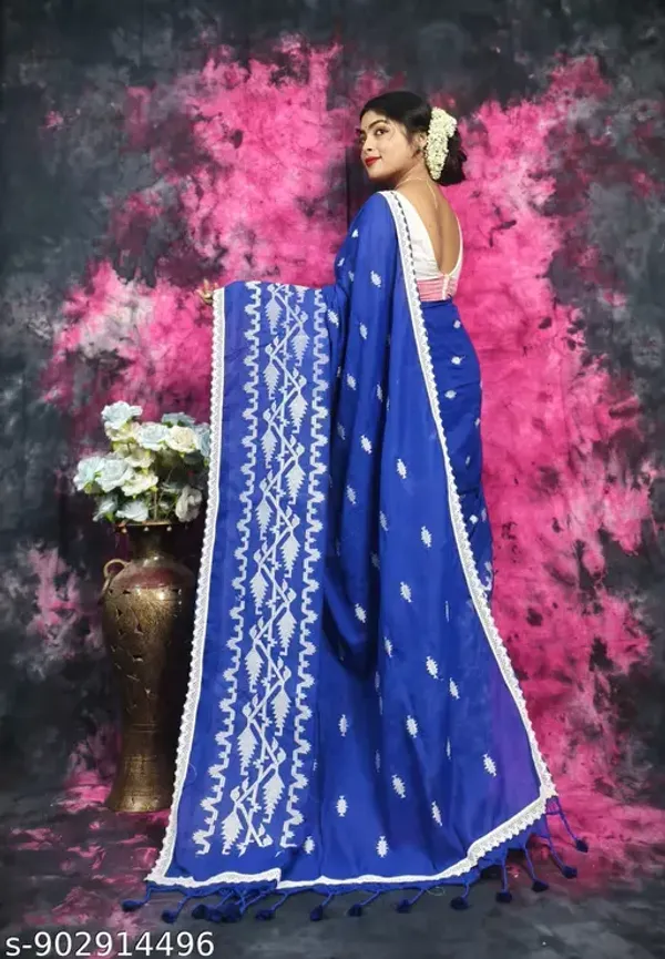 Blue_Khadi_Cotton_Applique_Saree_For_Women