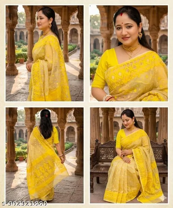 Yellow_Khadi_Cotton_Jamdani_Saree_For_Women