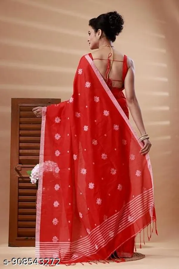 Red_Khadi_Cotton_Zari_Border_Saree_For_Women