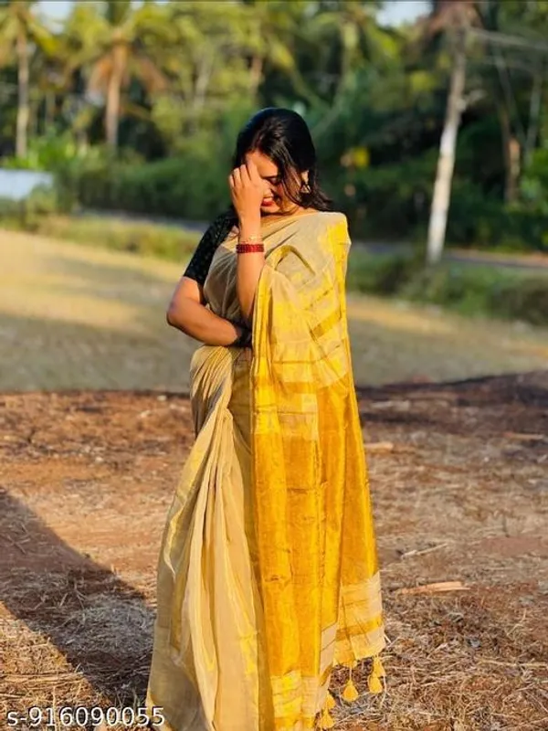 Orange_Khadi_Cotton_Zari_Border_Saree_For_Women