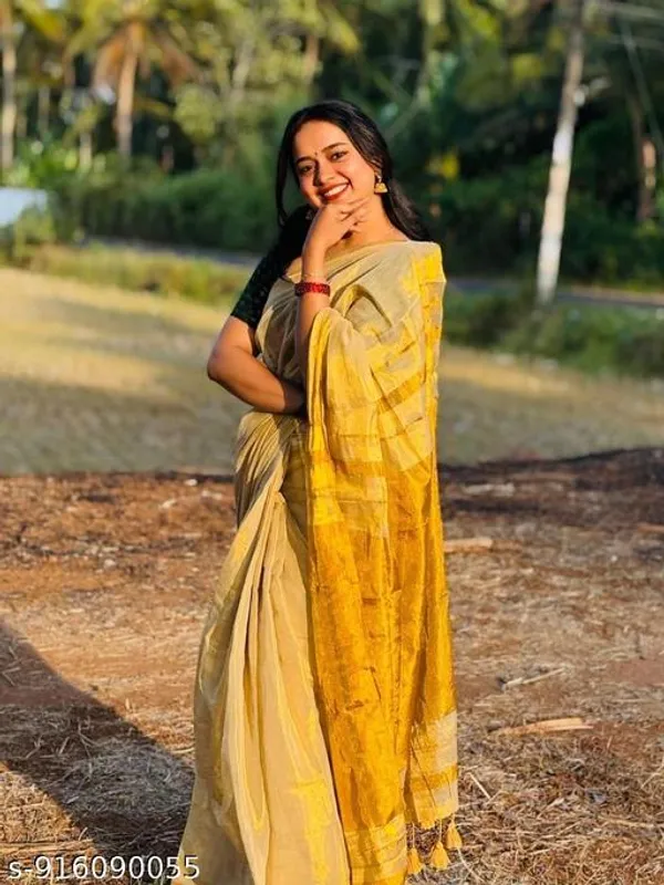 Orange_Khadi_Cotton_Zari_Border_Saree_For_Women
