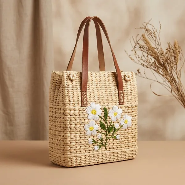 Beige_White_Kauna_Grass_Leather_Handle_Tote_Bag_For_Women