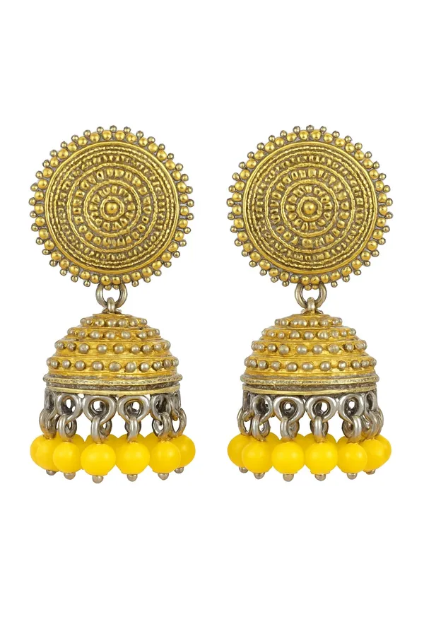 Silver_Tone_Yellow_Round_Jhumka_Earrings