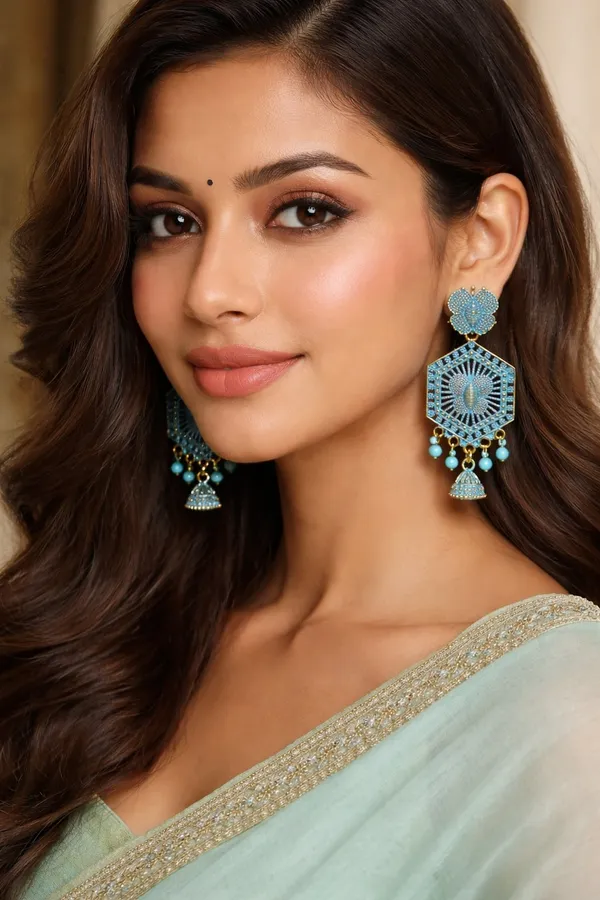Gold_Toned_&_Pink_Butterfly_Hexagon_Jhumka_Earrings