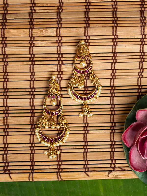 Magenta_&_Gold_Crescent_Shape_Drop_Earrings